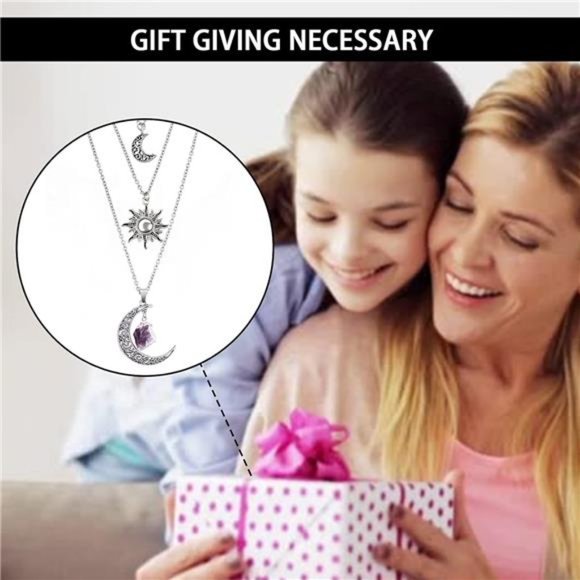 Gothic Necklaces Chakra Sun and Moon  Pendant Chain Layered Choker Necklace - Picture 5 of 7